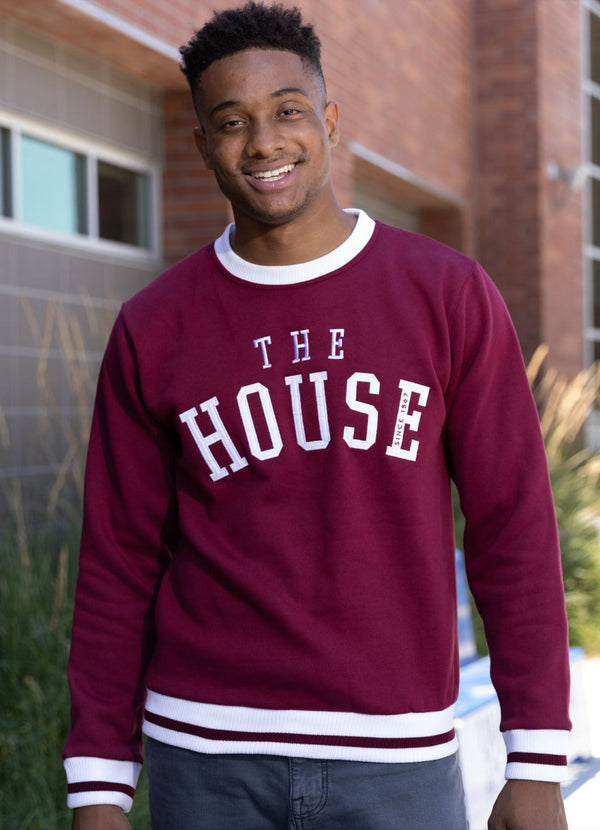 Gilbert Hall Branded Maroon + White THE HOUSE Crew Neck Sweater