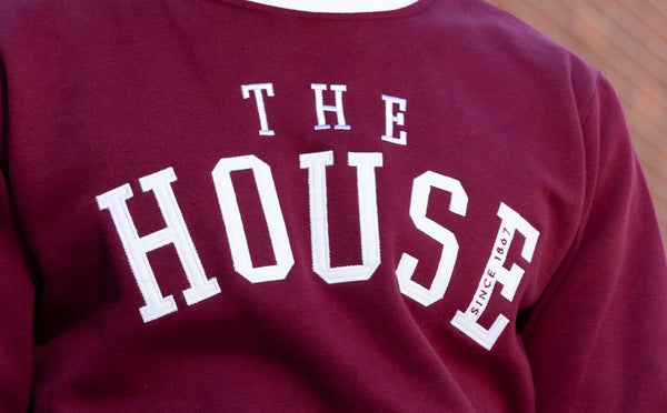 Gilbert Hall Branded Maroon + White THE HOUSE Crew Neck Sweater