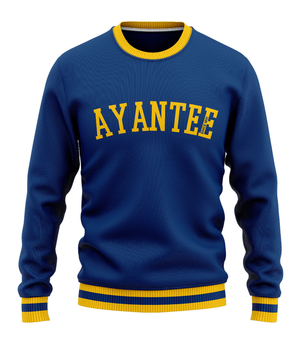 Gilbert Hall Branded Royal Blue & Gold AYANTEE Crew Neck Sweater Sweatshirt gilberthall 