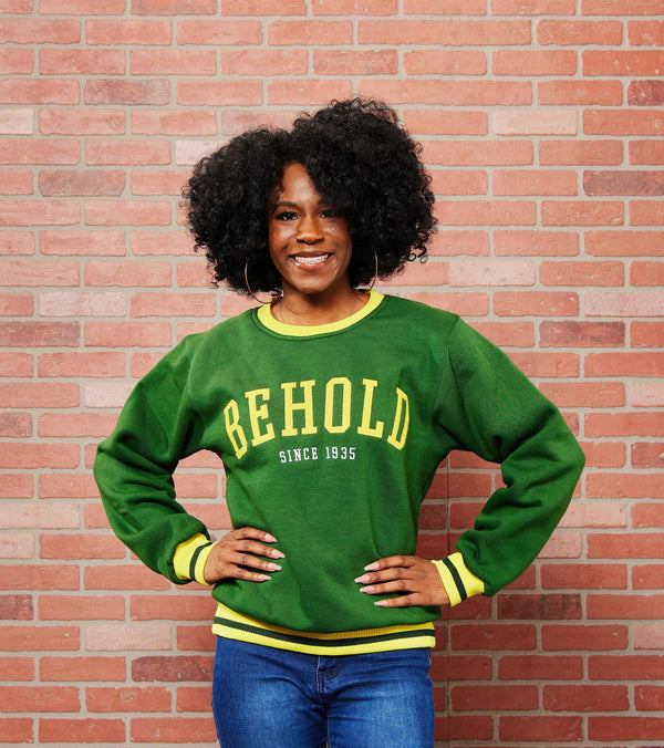 Gilbert Hall Branded Green + Gold BEHOLD Crew Neck Sweater