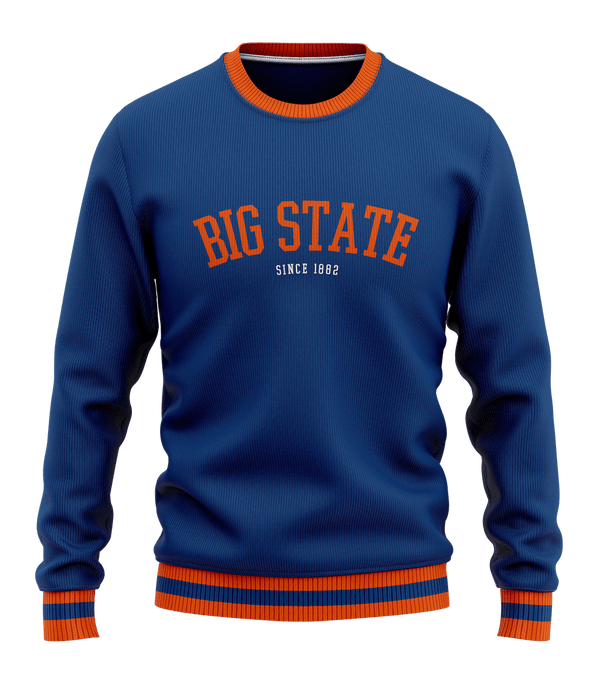 Gilbert Hall Branded Blue + Orange BIG STATE Crew Neck Sweater