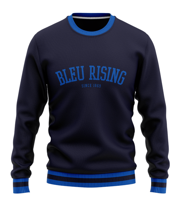 Gilbert Hall Branded Navy + Royal Blue BLEU RISING Crew Neck Sweater