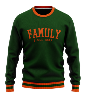 Gilbert Hall Branded Green + Orange FAMULY Crew Neck Sweater