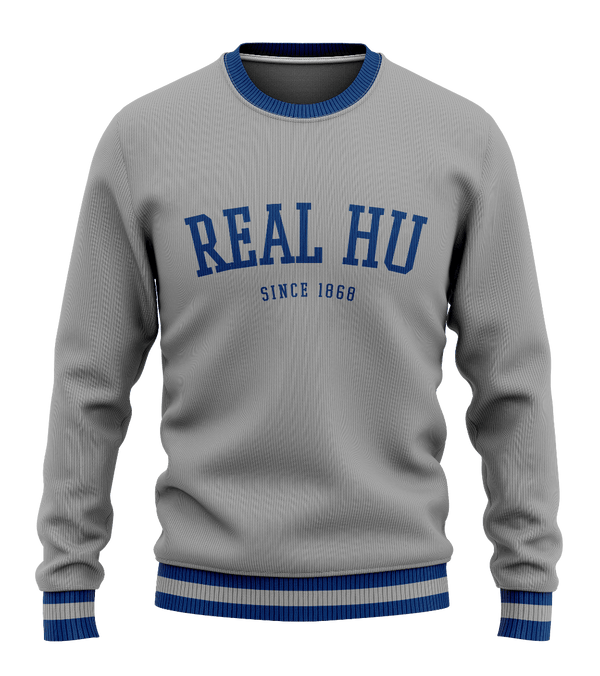 Gilbert Hall Branded Blue + Gray REAL HU Crew Neck Sweater