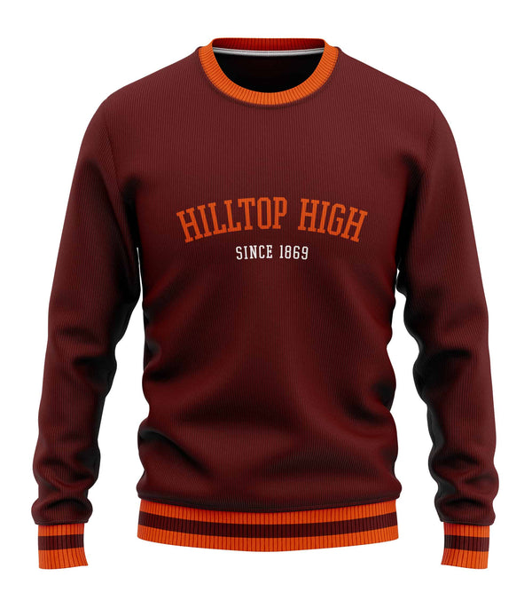 Gilbert Hall Branded Maroon + Orange HILLTOP HIGH Crew Neck Sweater