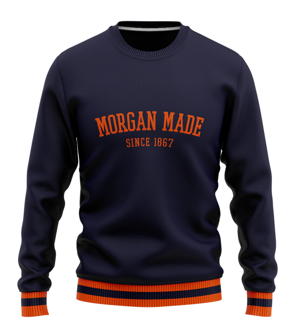 Gilbert Hall Branded Navy + Orange MORGAN MADE Crew Neck Sweater