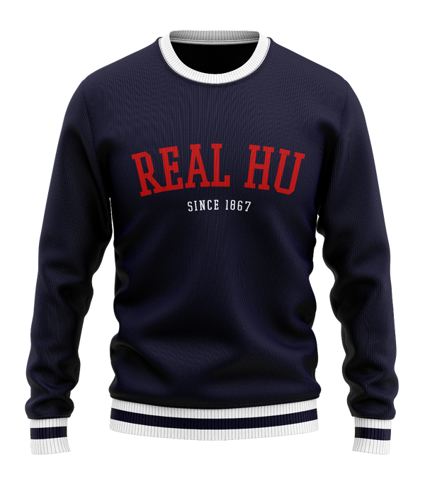 Gilbert Hall Navy Blue + White REAL HU Crew Neck Sweater