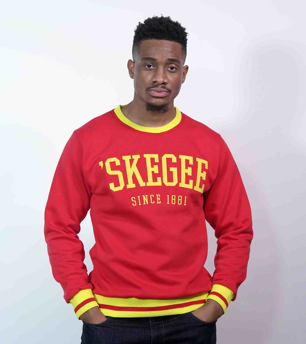 Gilbert Hall Branded Red + Gold 'SKEGEE Crew Neck Sweater