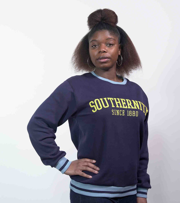 Gilbert Hall Branded Navy + Columbia Blue + Gold SoutherniteCrew Neck Sweater
