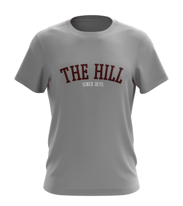 Gilbert Hall Branded Grey+Maroon THE HILL Crew Neck T Shirt