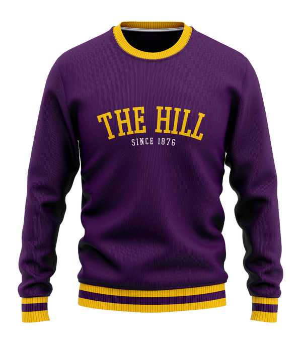 Gilbert Hall Branded Purple + Gold THE HILL Crew Neck Sweater