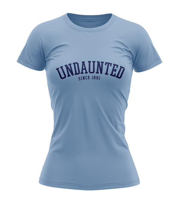 Gilbert Hall Branded Sky + Navy Blue UNDAUNTED Crew Neck Women's T Shirt tshirt gilberthall 