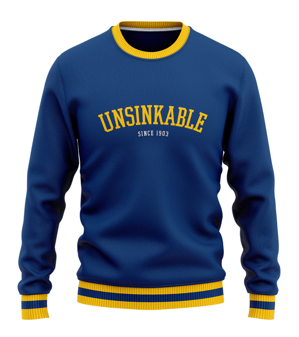 Gilbert Hall Branded Blue + Gold UNSINKABLE Crew Neck Sweater