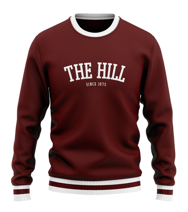 Gilbert Hall Branded Maroon + White THE HILL Crew Neck Sweater